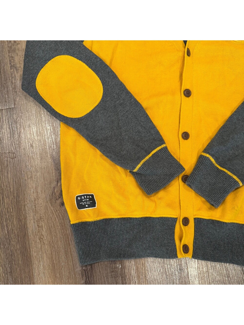 G-Star RAW News CLR Block Cardigan Knit Sweater XL Yellow and Gray - Picture 9 of 9